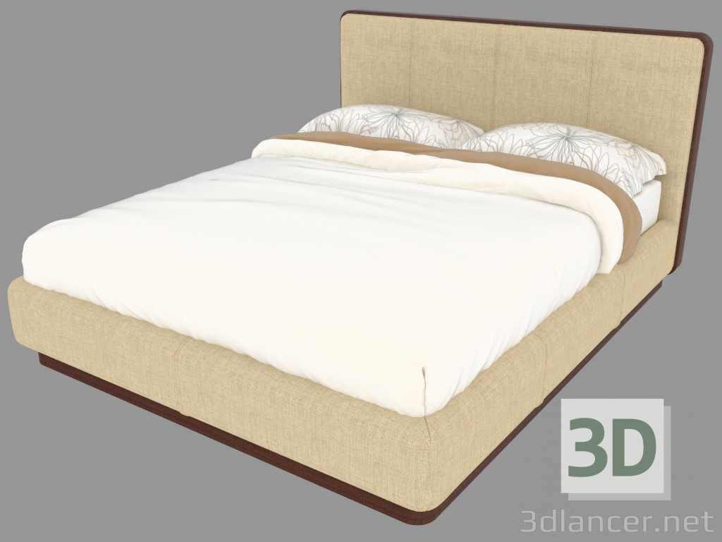 3D modeli Doğal ahşap taban ile çift kişilik yatak - önizleme
