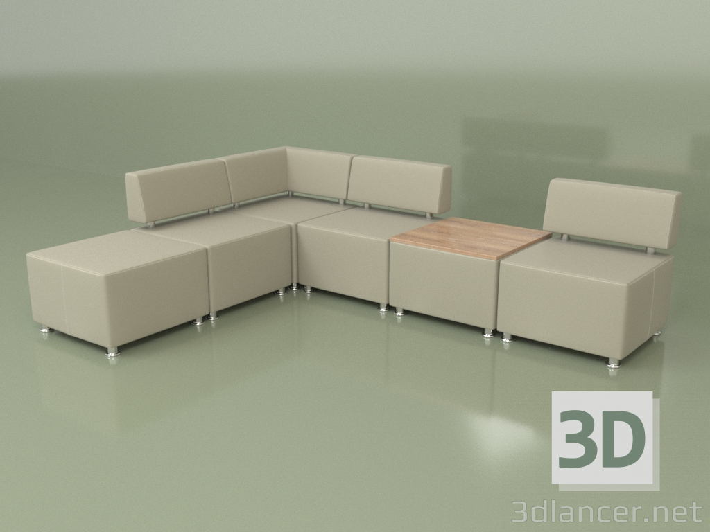 modèle 3D Canapé modulable Malta (Set 2, Cuir blanc) - preview