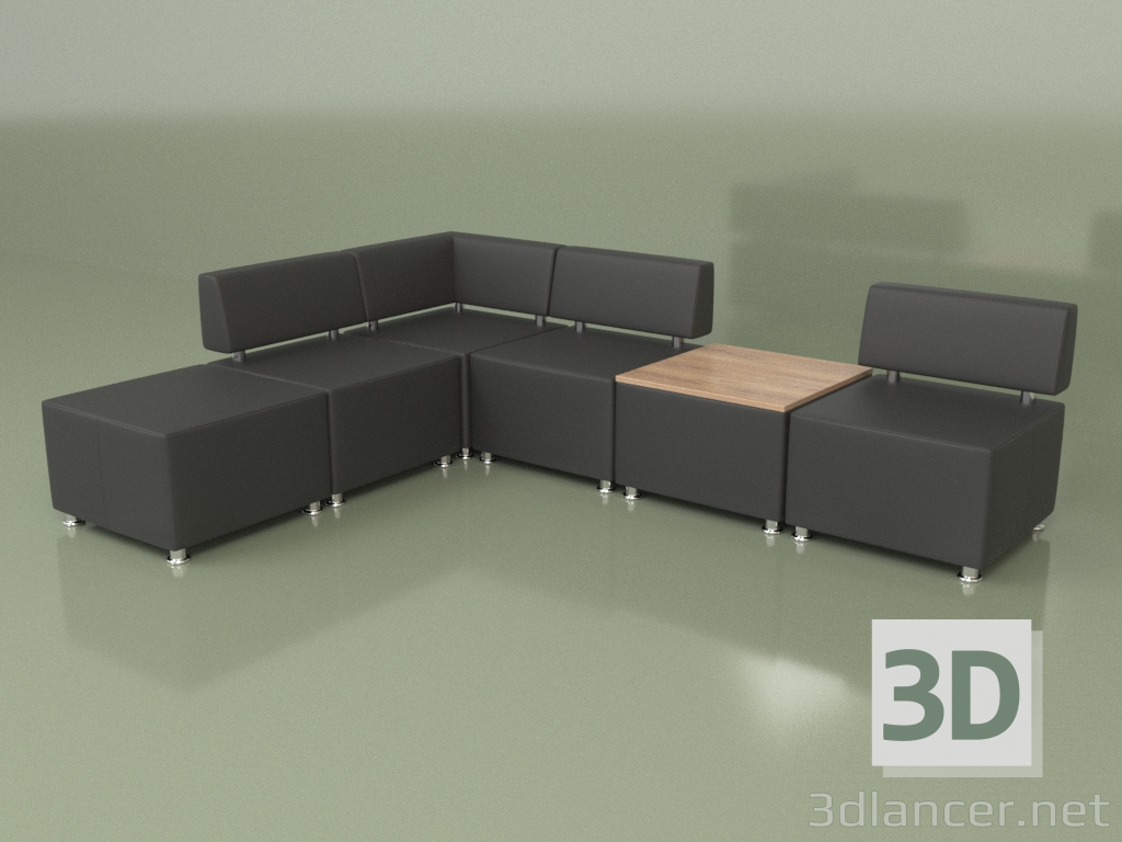 3D Modell Modulares Sofa Malta (Set 2, Schwarzes Leder) - Vorschau