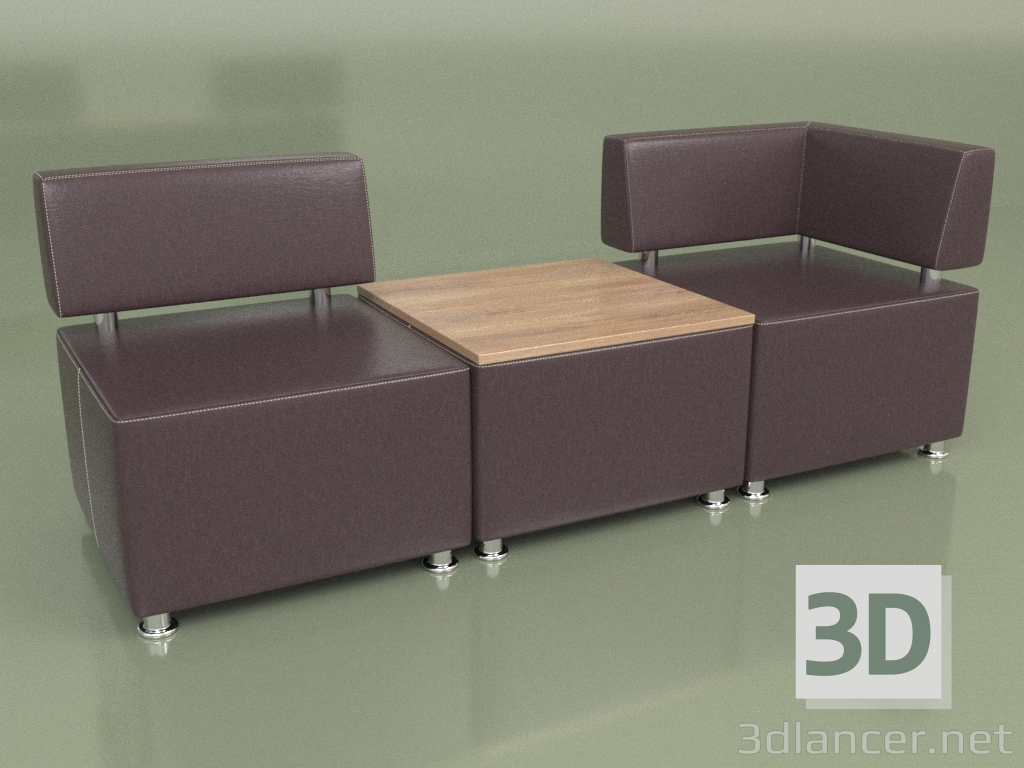 3d model Modular sofa Malta (Set 1, Black2 leather) - preview