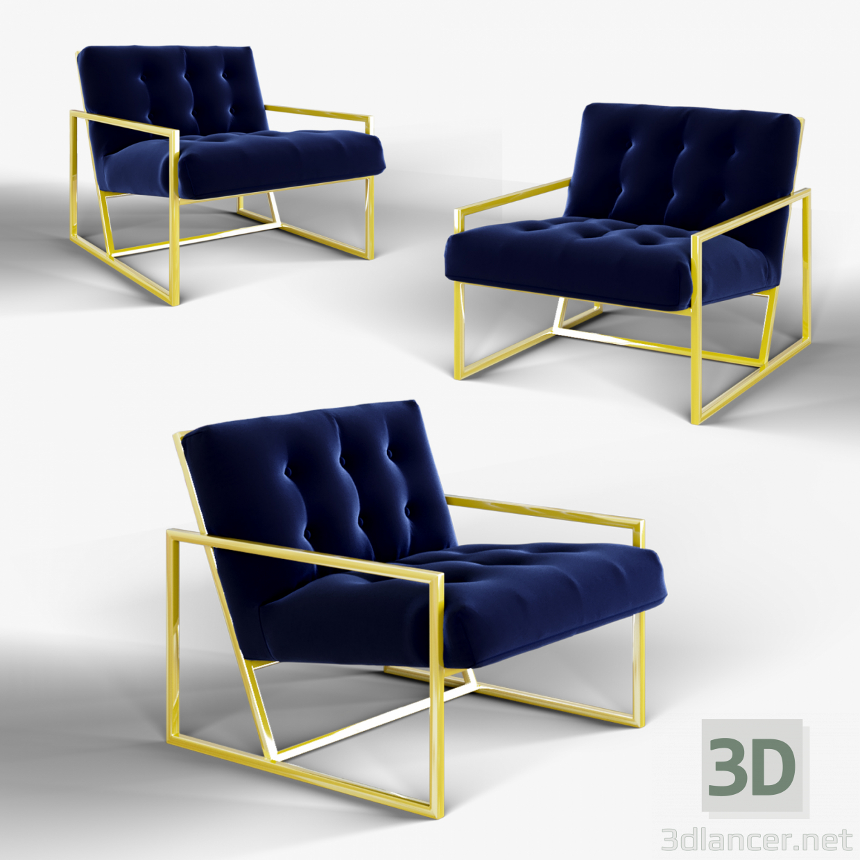 3d Navy Velvet Chair модель купить - ракурс