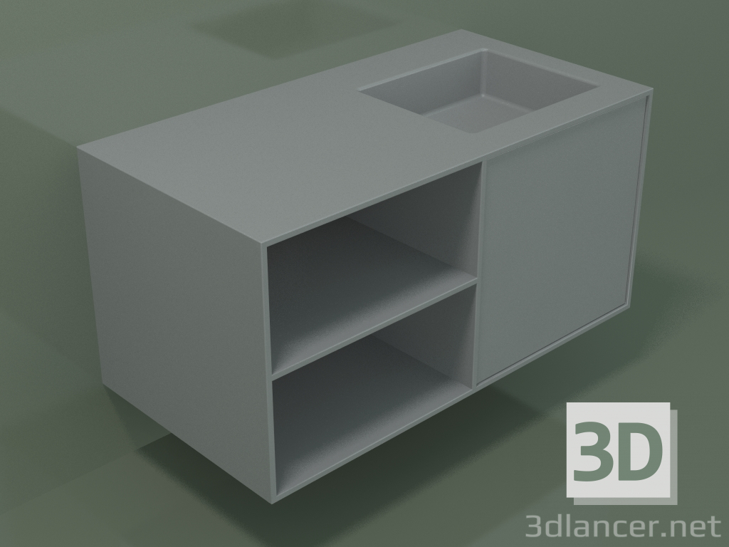 3D Modell Waschbecken mit Schublade und Fach (06UC534D2, Silbergrau C35, L 96, P 50, H 48 cm) - Vorschau