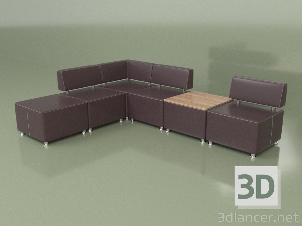 3d model Modular sofa Malta (Set 2, Black2 leather) - preview