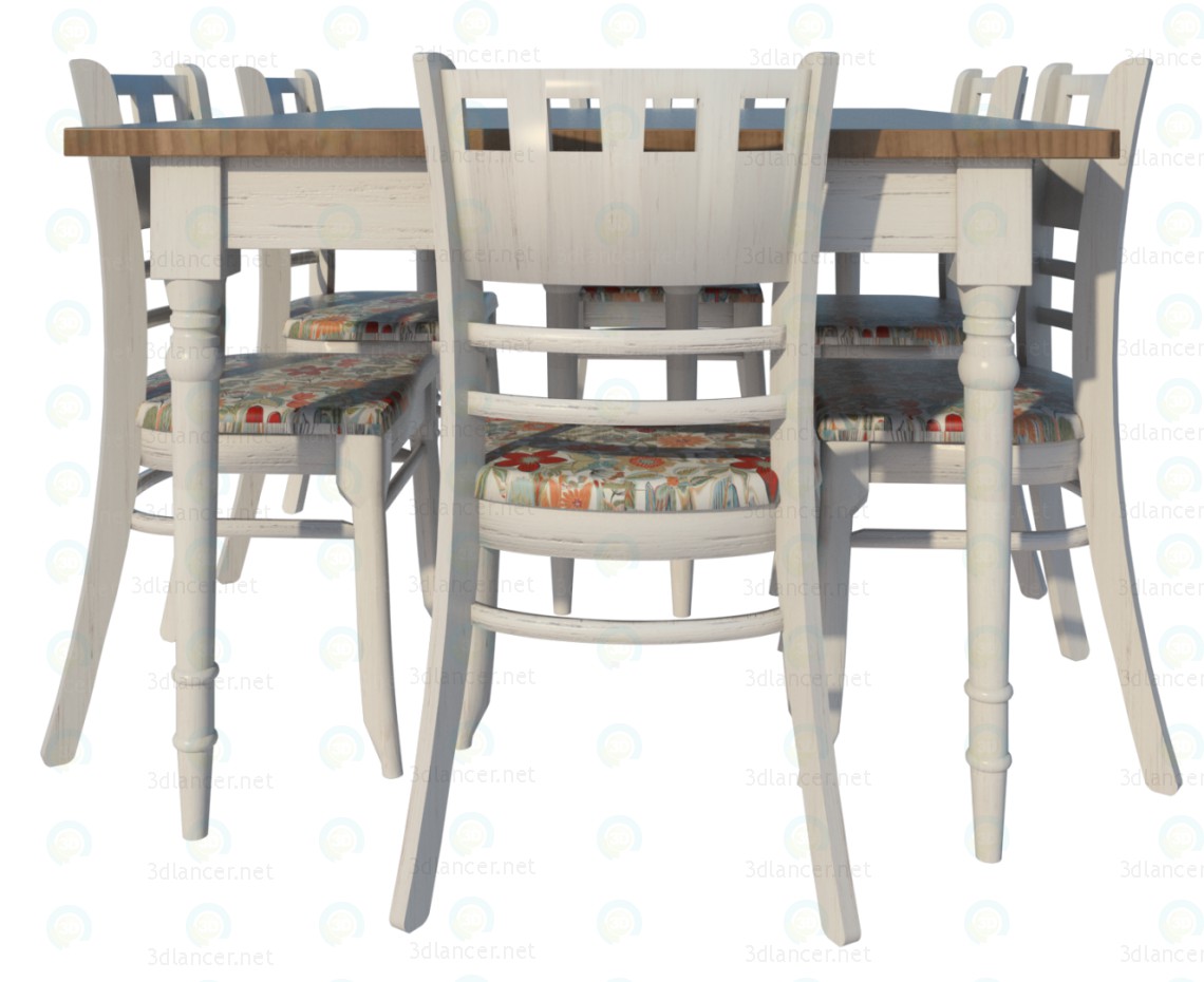 3d Provence Dining table and chairs model buy - render