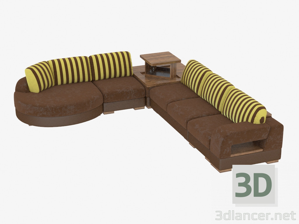 modello 3D divano ad angolo modulare con una barra - anteprima