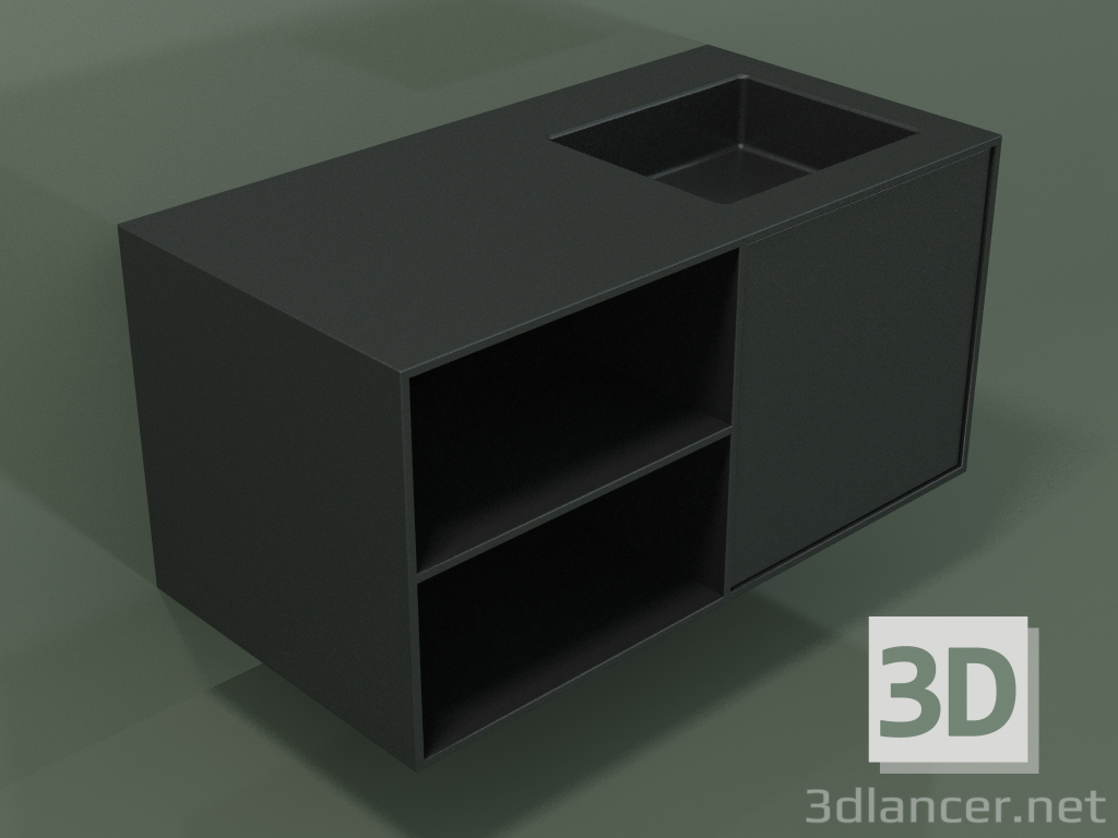 3D Modell Waschbecken mit Schublade und Fach (06UC534D2, Deep Nocturne C38, L 96, P 50, H 48 cm) - Vorschau