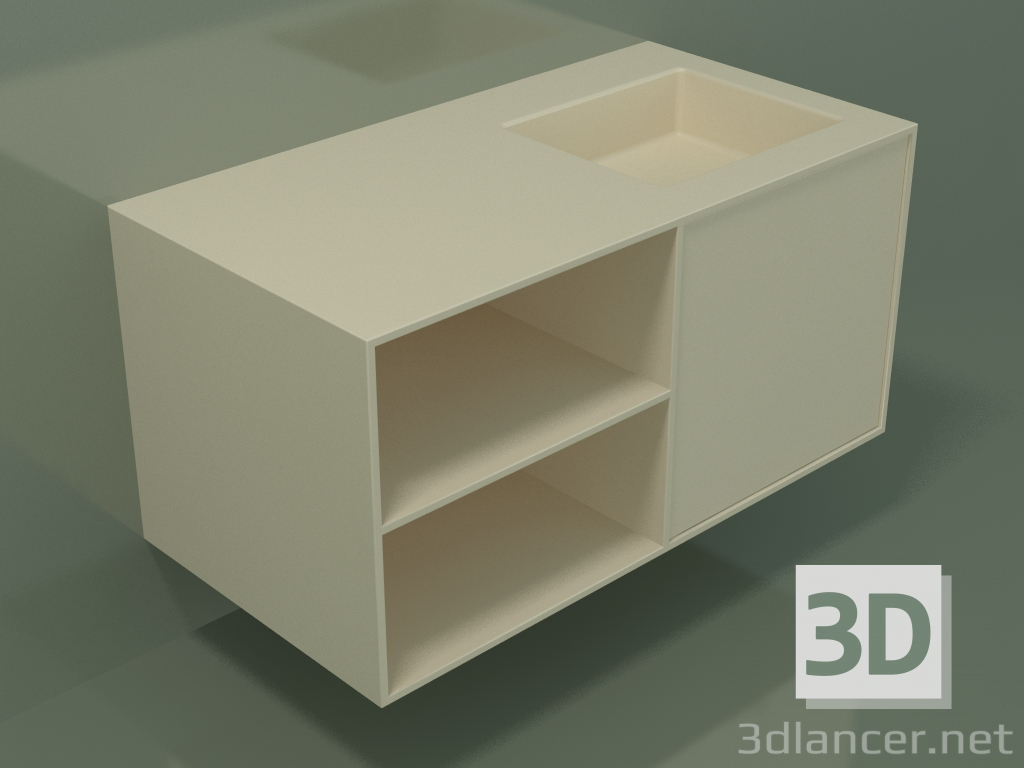 3D Modell Waschbecken mit Schublade und Fach (06UC534D2, Knochen C39, L 96, P 50, H 48 cm) - Vorschau