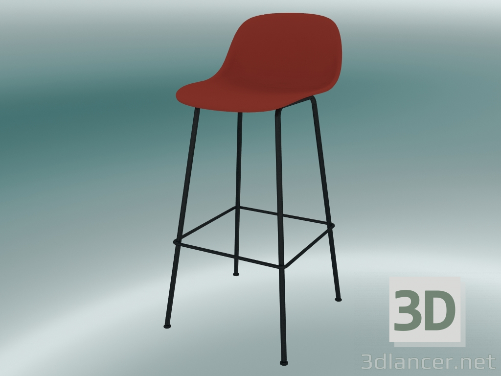3d model Silla de bar con respaldo y base de tubos de fibra (H 75 cm, rojo polvoriento, negro) - vista previa