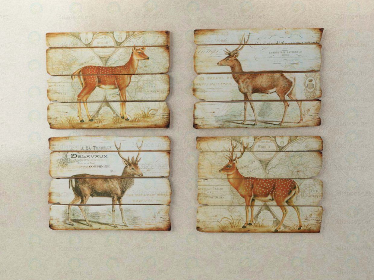 3d model paneles de ciervos - vista previa