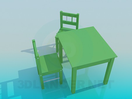 Modelo 3d Mesa e cadeiras na sala de jogos - preview