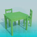 modello 3D Tavolo e sedie nella sala giochi - anteprima
