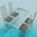 modèle 3D Table avec verre ensemble de table et chaises - preview