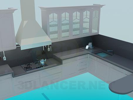 3D Modell Graue Küche mit Durchreiche - Vorschau