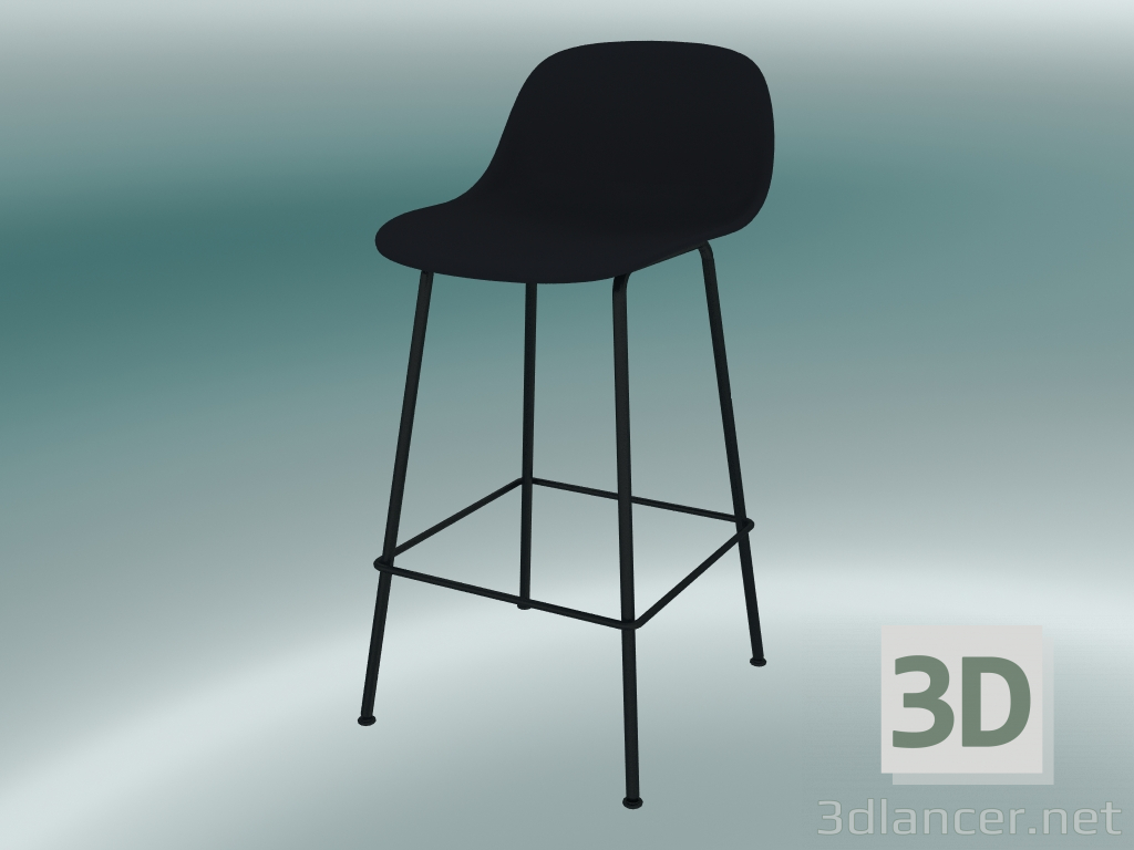 modello 3D Sedia da bar con schienale e base in tubi di fibra (H 65 cm, Nero) - anteprima