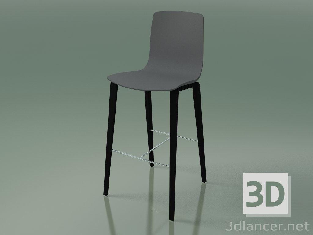 modello 3D Sgabello da bar 3997 (4 gambe in legno, polipropilene, betulla nera) - anteprima