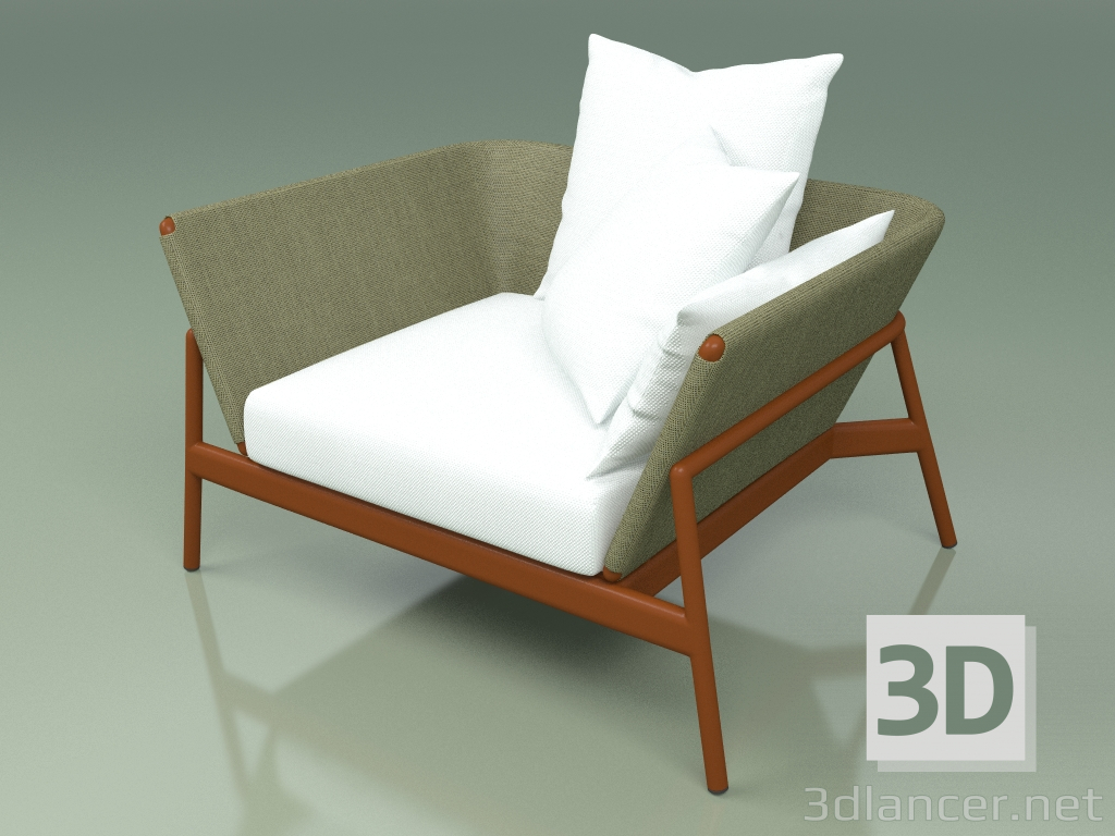 modello 3D Divano 001 (Metallo Ruggine, Batyline Oliva) - anteprima