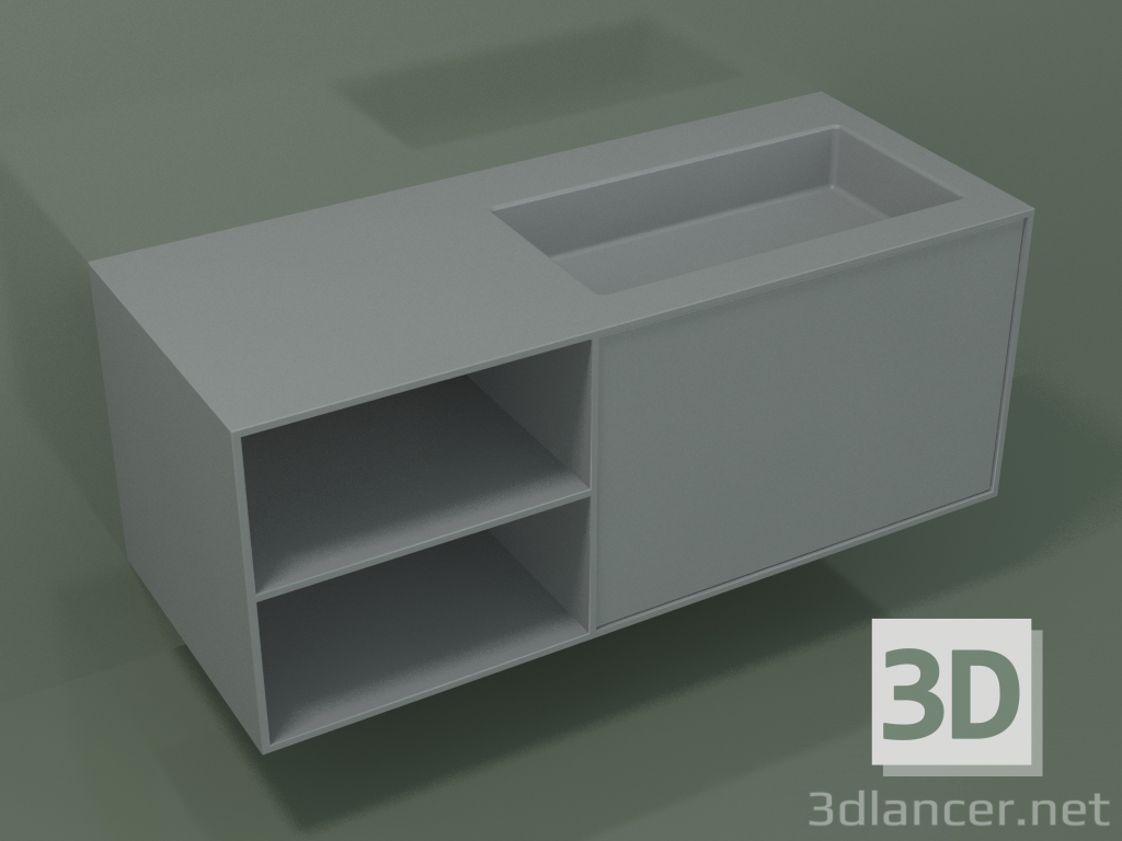 3D Modell Waschbecken mit Schublade und Fach (06UC734D2, Silbergrau C35, L 120, P 50, H 48 cm) - Vorschau