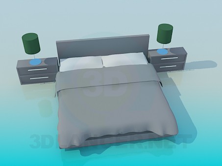modèle 3D lit double avec placards - preview