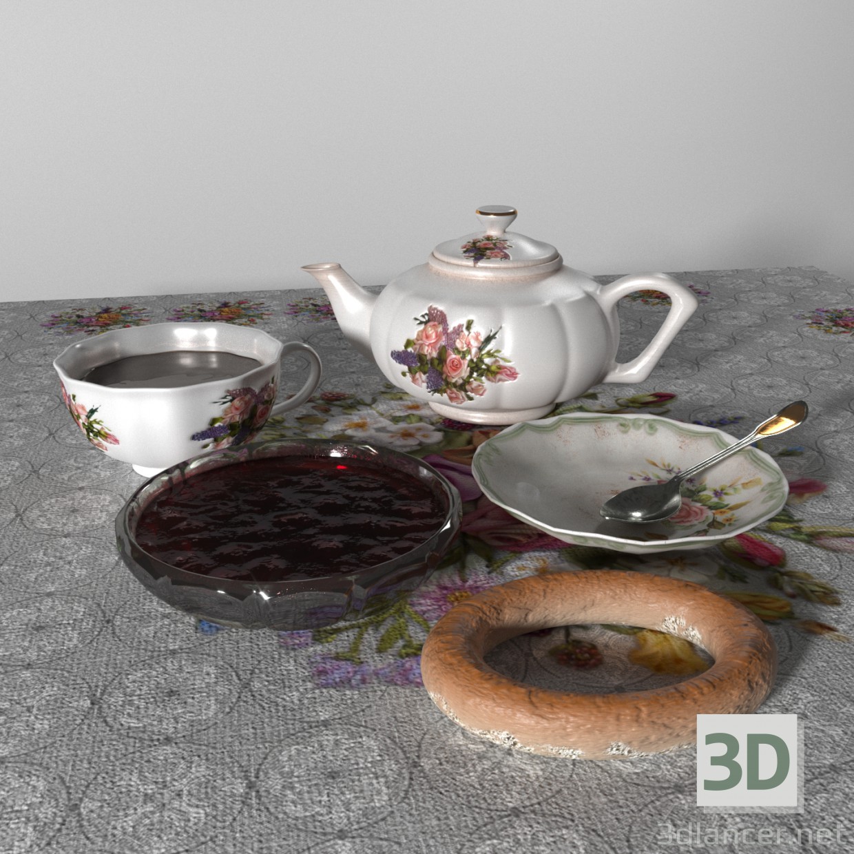 Set para el té 3D modelo Compro - render