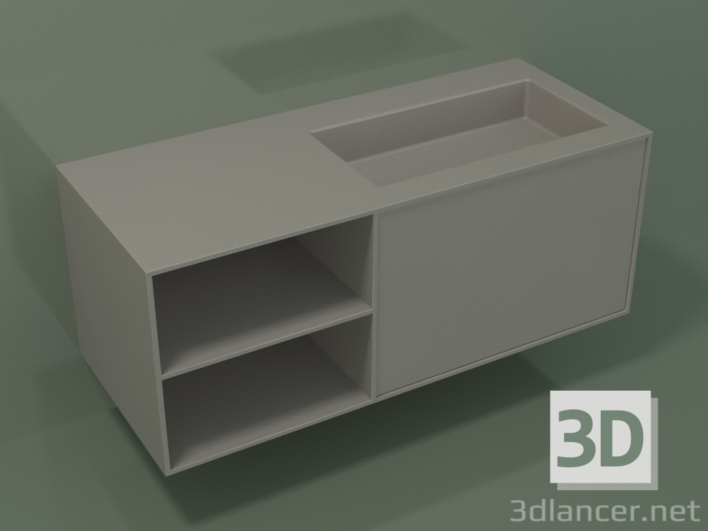 modello 3D Lavabo con cassetto e vano (06UC734D2, Clay C37, L 120, P 50, H 48 cm) - anteprima