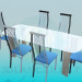 modello 3D Vetro tavolo da pranzo con sedie su un quadro di metallo - anteprima
