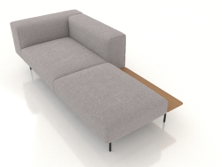 Un módulo de sofá de 3 plazas con medio respaldo, reposabrazos a la izquierda y balda