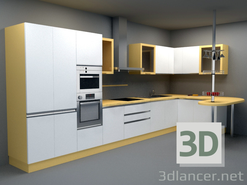 3D Modell Voll ausgestattete Küche - Vorschau
