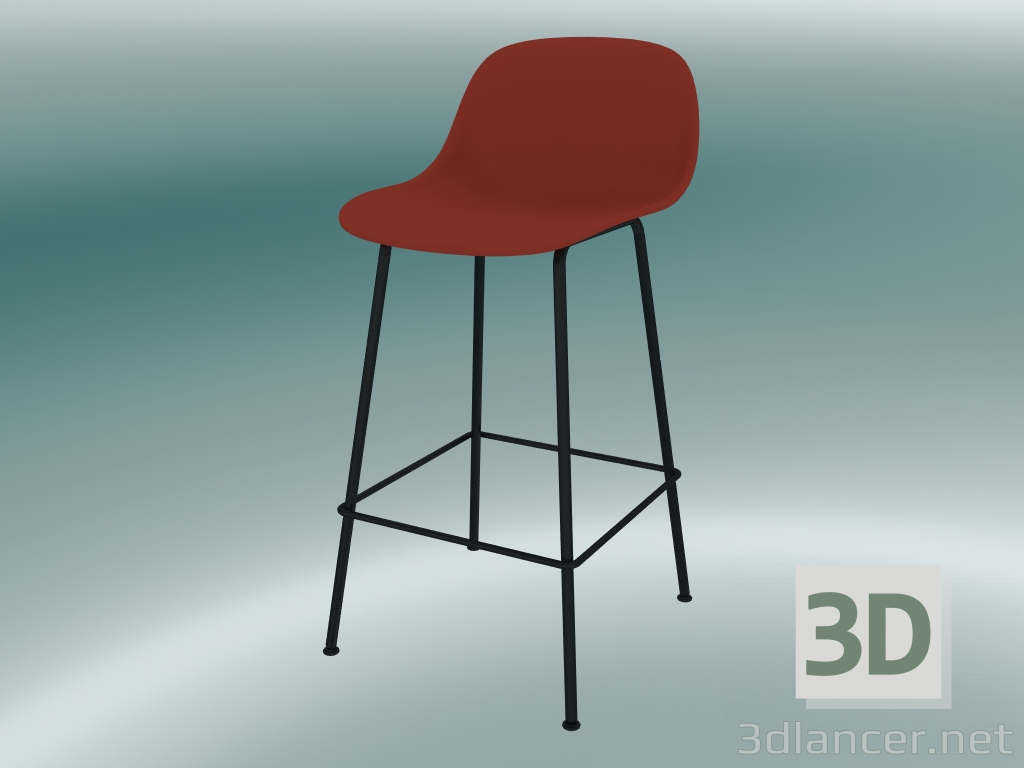 3d model Silla de bar con respaldo y base de tubos de fibra (H 65 cm, rojo polvoriento, negro) - vista previa
