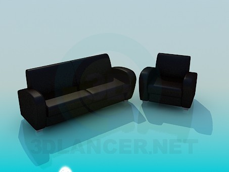 modèle 3D Ensemble fauteuil et canapé - preview
