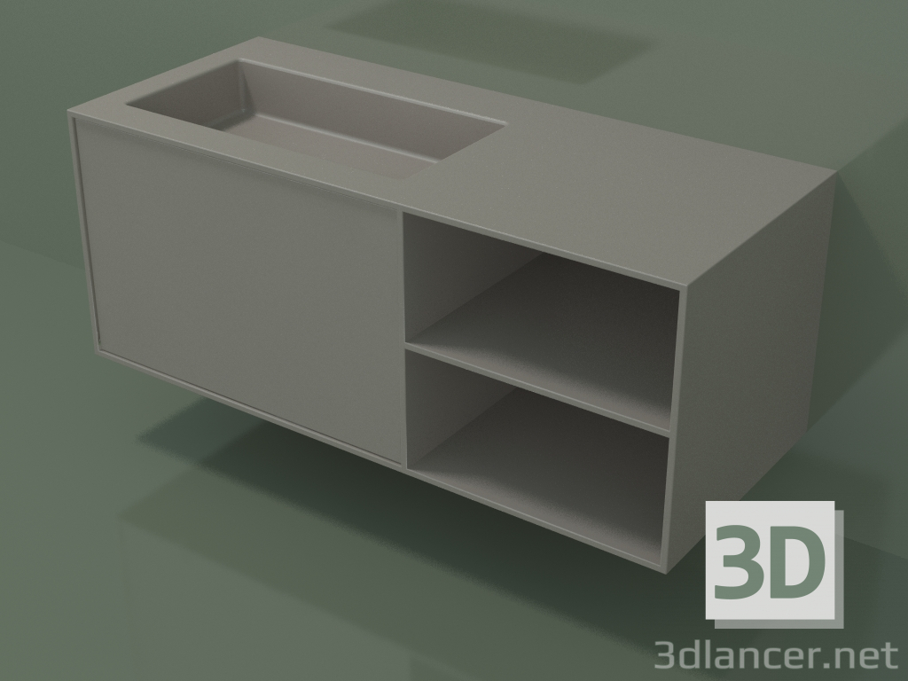 3D Modell Waschbecken mit Schublade und Fach (06UC734S2, Ton C37, L 120, P 50, H 48 cm) - Vorschau
