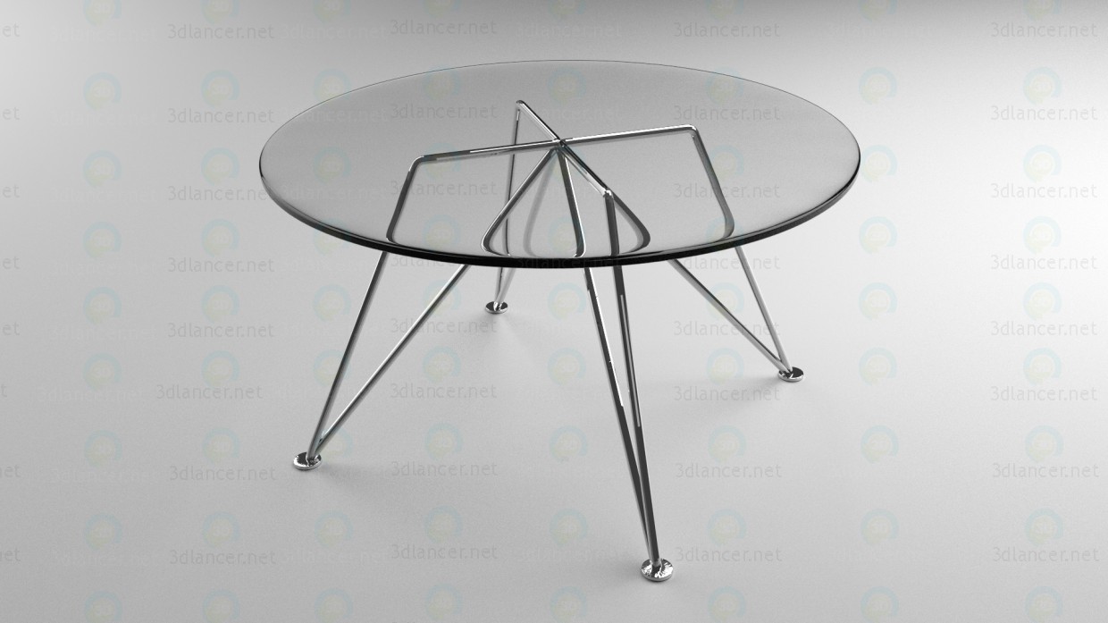 3d model glass coffee table on nickel legs - preview