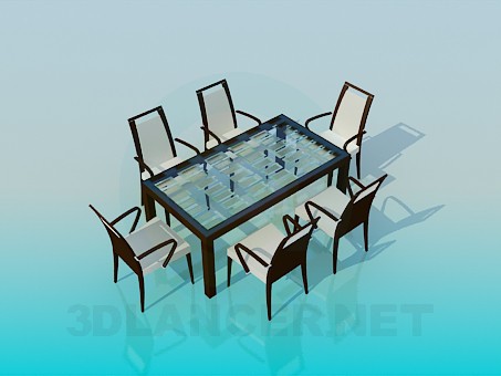 3d модель Комплект - стіл зі стільцями – превью