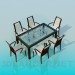 3D Modell Satz-Tisch mit Stühlen - Vorschau