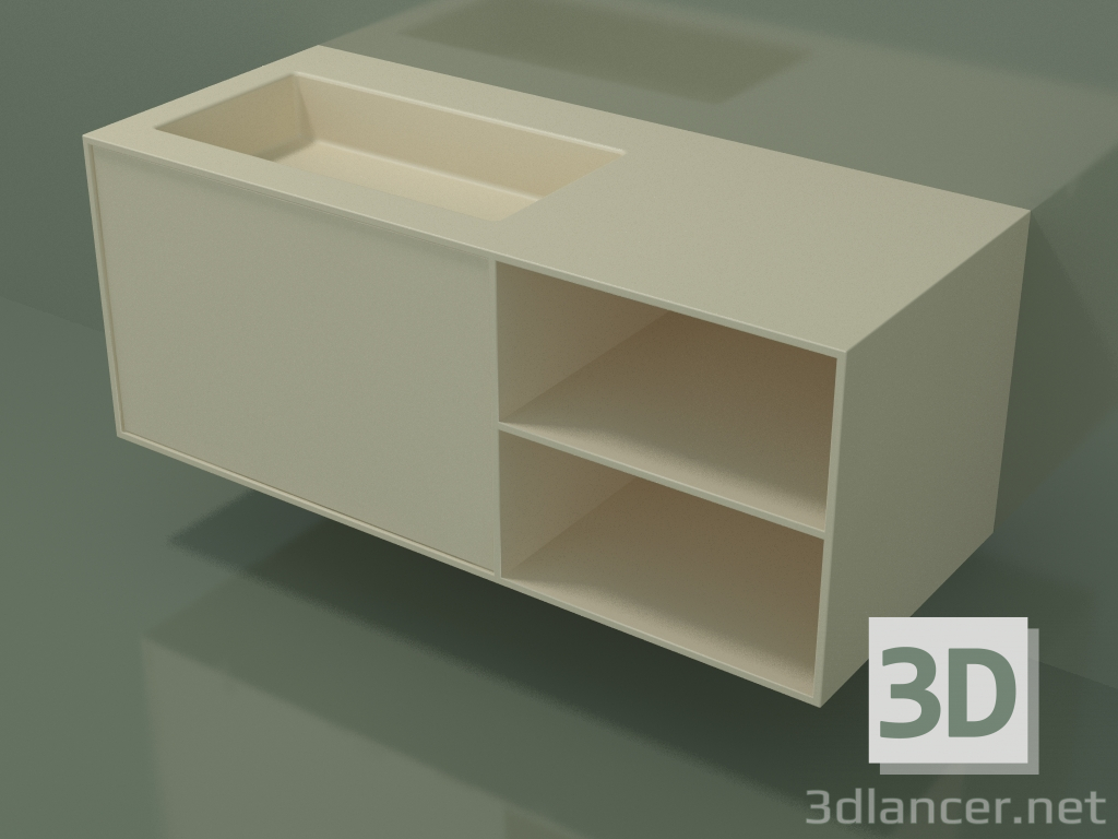 3D Modell Waschbecken mit Schublade und Fach (06UC734S2, Knochen C39, L 120, P 50, H 48 cm) - Vorschau