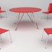 modèle 3D Table en plastique rouge et chaises avec pieds en métal - preview