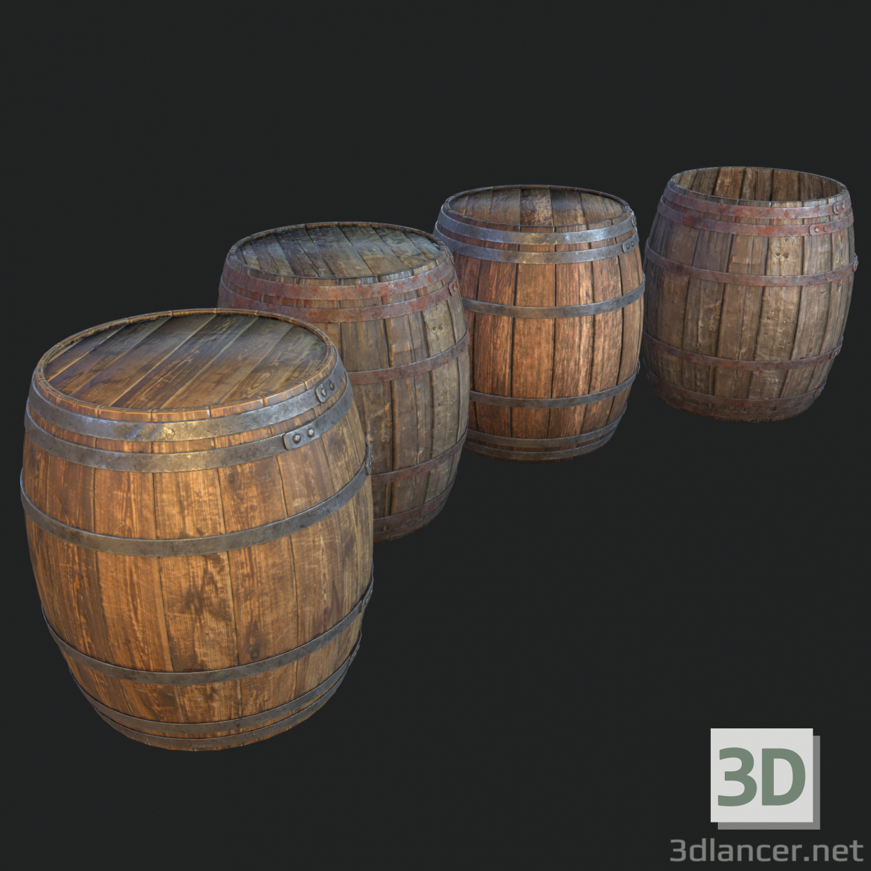 Barril 4 juegos de texturas 3D modelo Compro - render