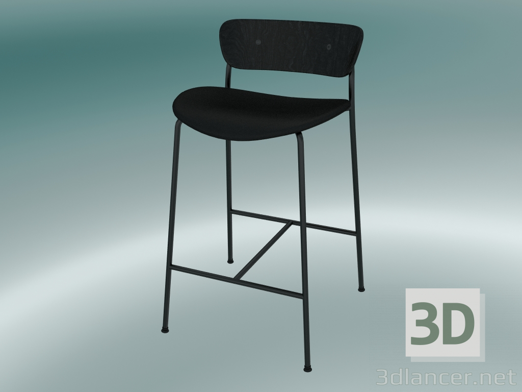 modèle 3D Tabouret de bar Pavilion (AV8, H 85cm, 48х50cm, Chêne teinté noir, Cuir - Soie noire) - preview