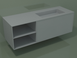 Lavabo avec tiroir et compartiment (06UC834D2, Silver Grey C35, L 144, P 50, H 48 cm)