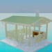modèle 3D Un pavillon d’été avec barbecue - preview