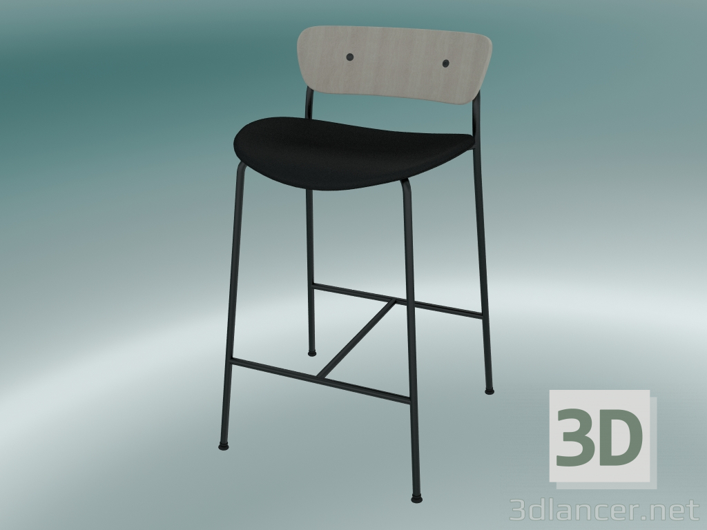 modello 3D Sgabello da bar Pavilion (AV8, H 85cm, 48х50cm, Rovere laccato, Pelle - Seta nera) - anteprima