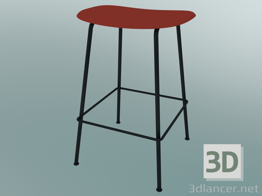 3D modeli Fiber tüp tabanlı bar taburesi (H 65 cm, Tozlu Kırmızı, Siyah) - önizleme