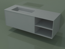 Lavabo avec tiroir et compartiment (06UC834S2, Silver Grey C35, L 144, P 50, H 48 cm)