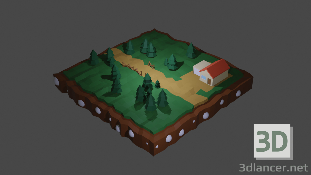 3d model low poly house scene - preview