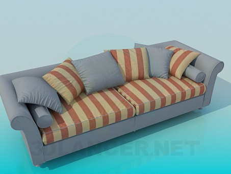 Modelo 3d Listrado sofá com almofadas - preview