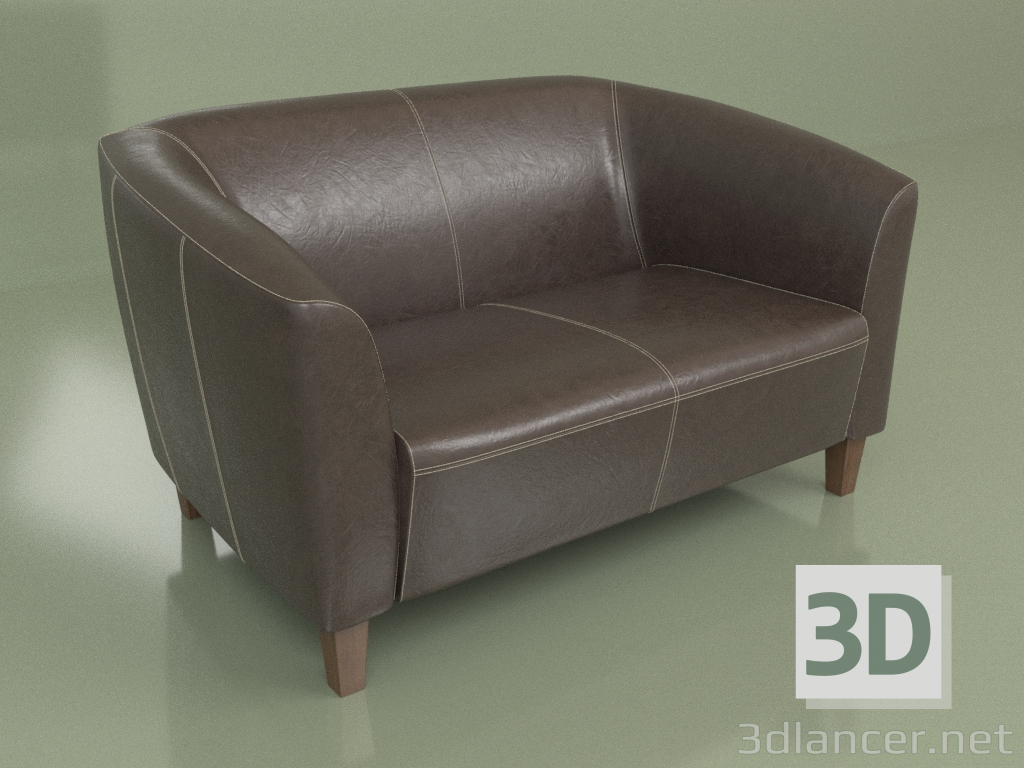 modèle 3D Canapé double Oxford (cuir Marron2) - preview