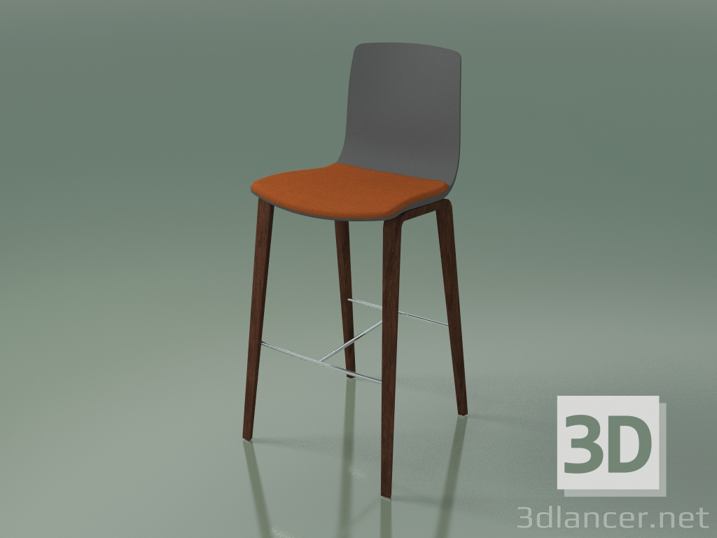 modello 3D Sedia bar 3999 (4 gambe in legno, polipropilene, con cuscino sul sedile, noce) - anteprima