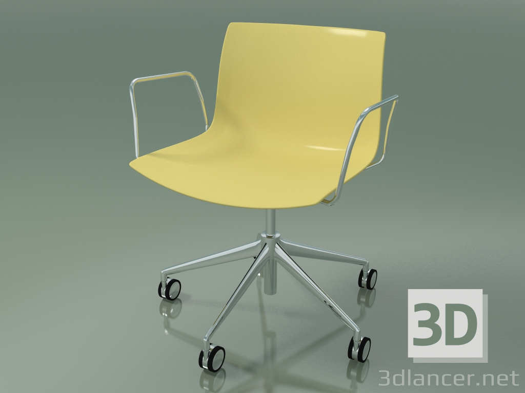 3D Modell Stuhl 0213 (5 Räder, mit Armlehnen, Chrom, Polypropylen PO00415) - Vorschau