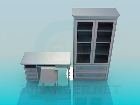 3d модель Стул, стол и шкаф в наборе – превью