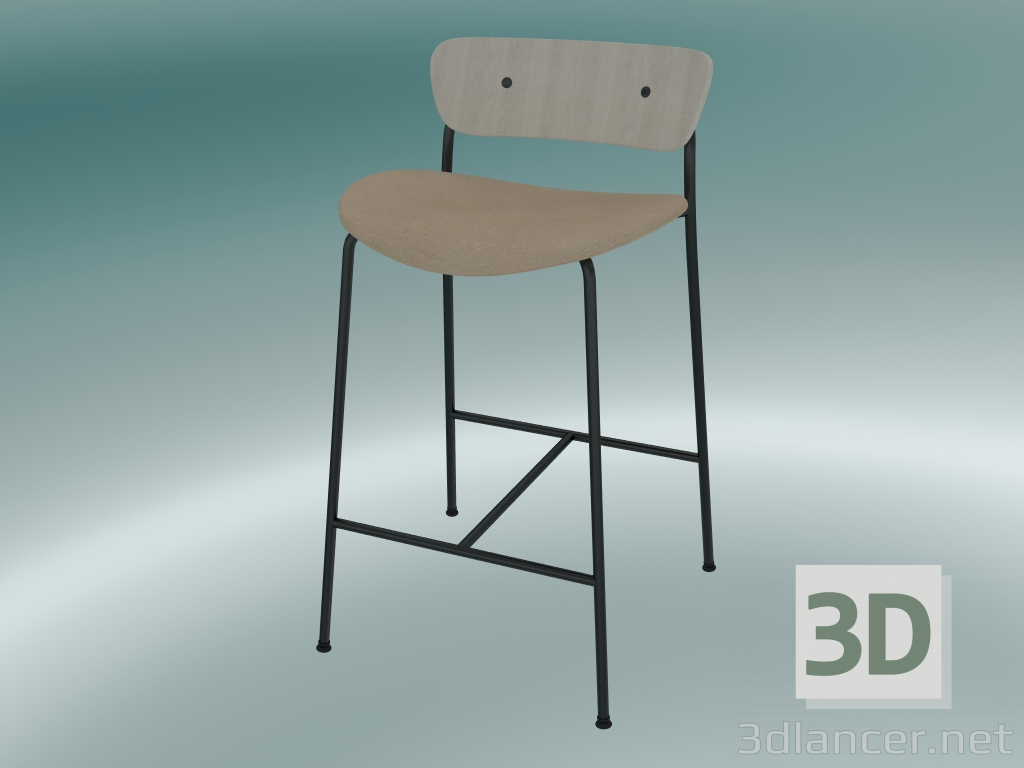 modello 3D Sgabello da bar Pavilion (AV8, H 85cm, 48х50cm, Rovere laccato, Pelle - Anilina di seta) - anteprima