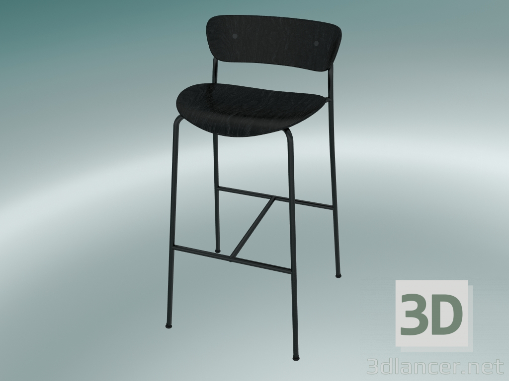 modello 3D Sgabello da bar Pavilion (AV9, H 95cm, 50x52cm, rovere tinto nero) - anteprima